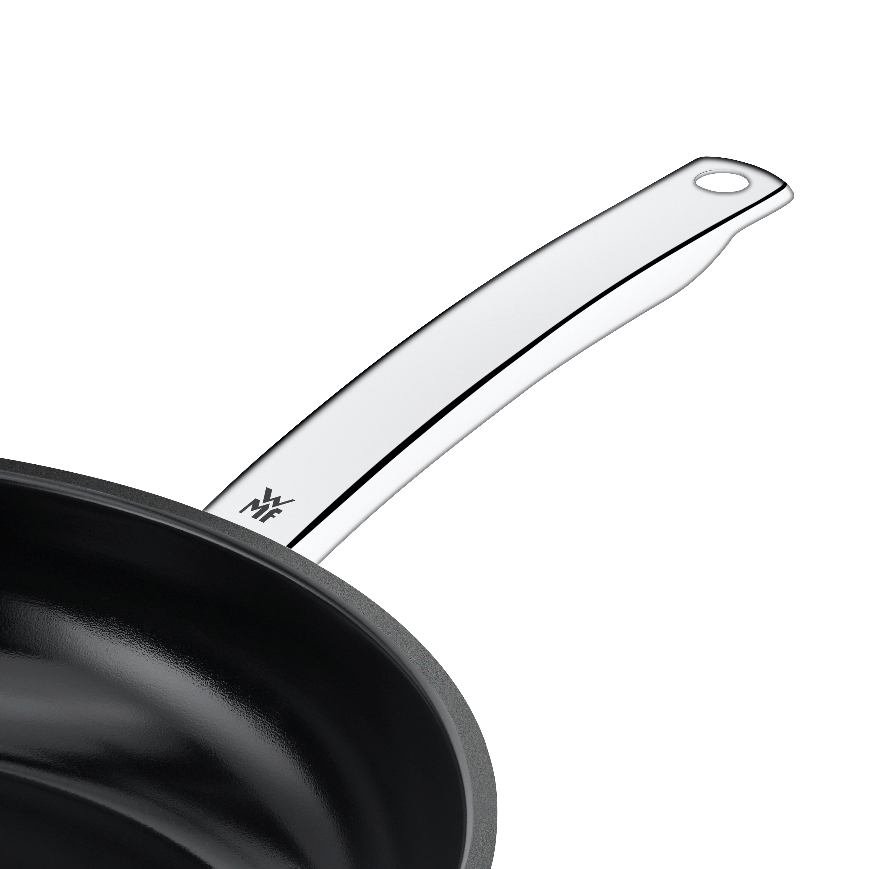 WMF Durado Stielpfanne, 20 cm in Edelstahl, Pfannenboden, Stiel, Edelstahlgriff, Antihaft, Schwarz