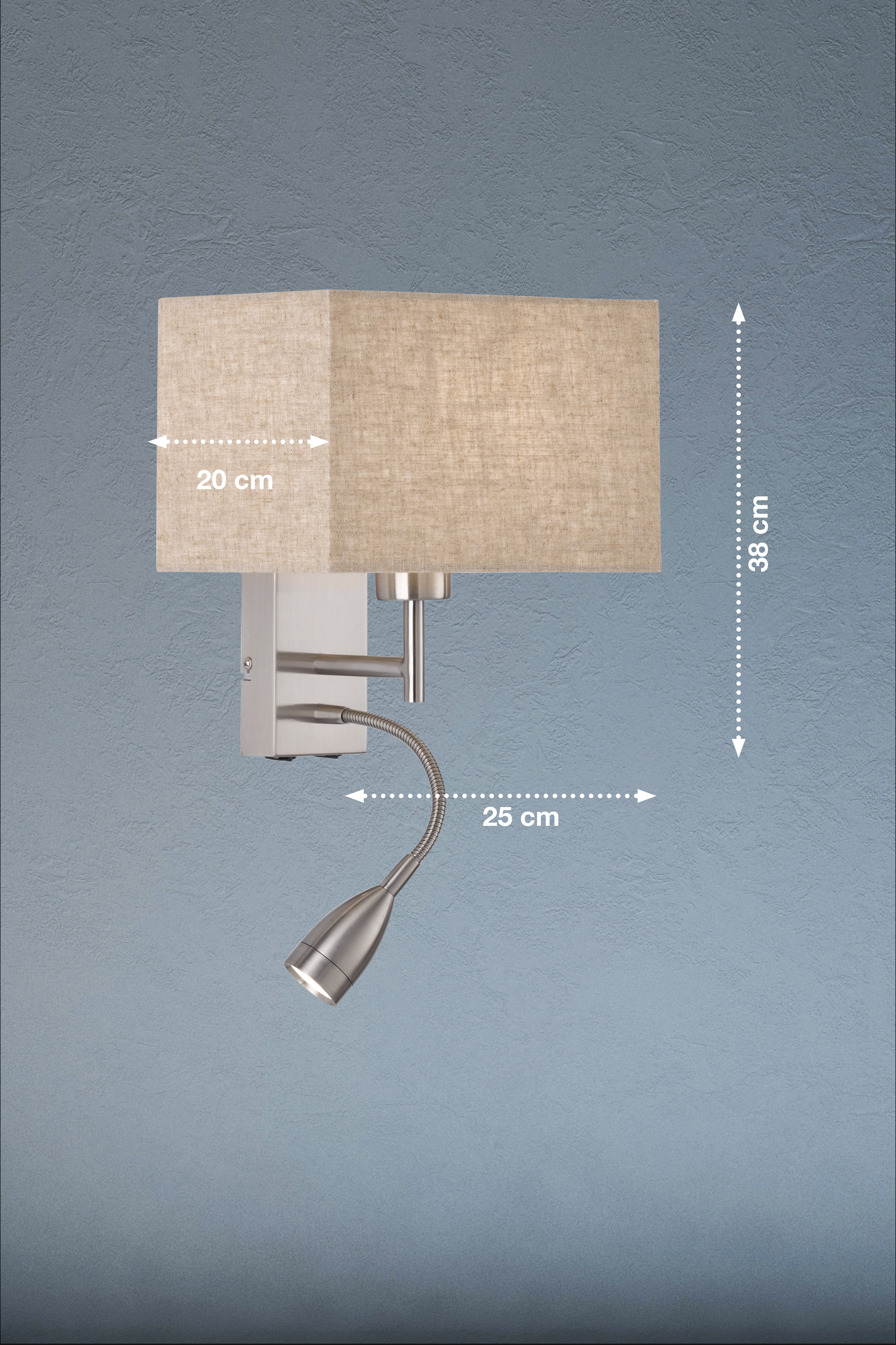 Fischer & Honsel Wandleuchte DREAM 1-flammig in Farbe Nickel matt/Stoff sandfarbig Leinen