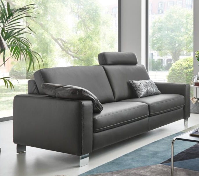 Hukla Sofa 3-sitzig VS-HU1064 Breite ca. 218cm in Leder Torro anthrazit, Couch, Mobiliar, Stuhl, Kissen, Teppich
