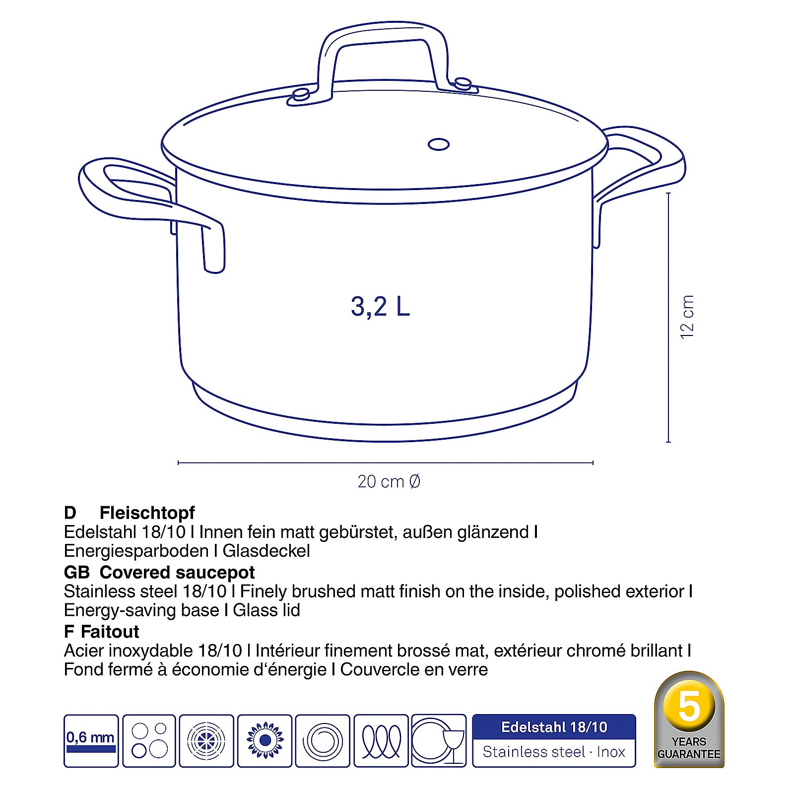 Kela Fleischtopf Flavoria FLAVORIA in Silber Glänzend, Kochgeschirr, Topf, Kochtopf, Essen