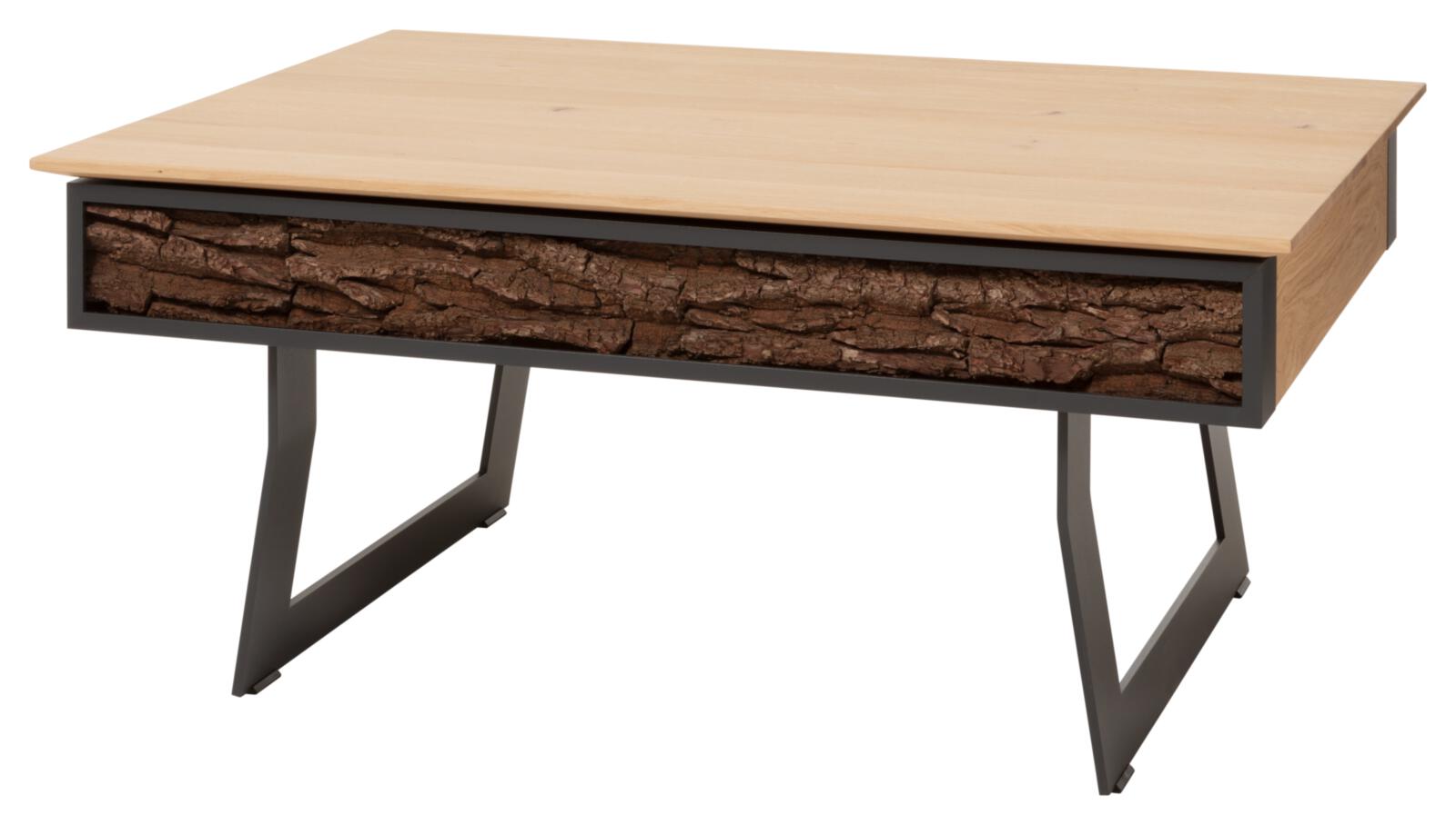 Hartmann Couchtisch RUNA ca.L105 B75 H47 cm in Kerneiche natur gebürstet, Esstisch, Holzplatte, Metallbeine, Schublade, Korkeinsatz