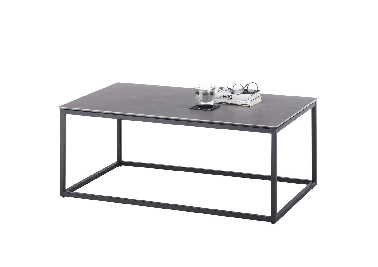 MCA Furniture Couchtisch Varna ca. 100x40x60cm in Keramik/Sicherheitsglas anthrazit