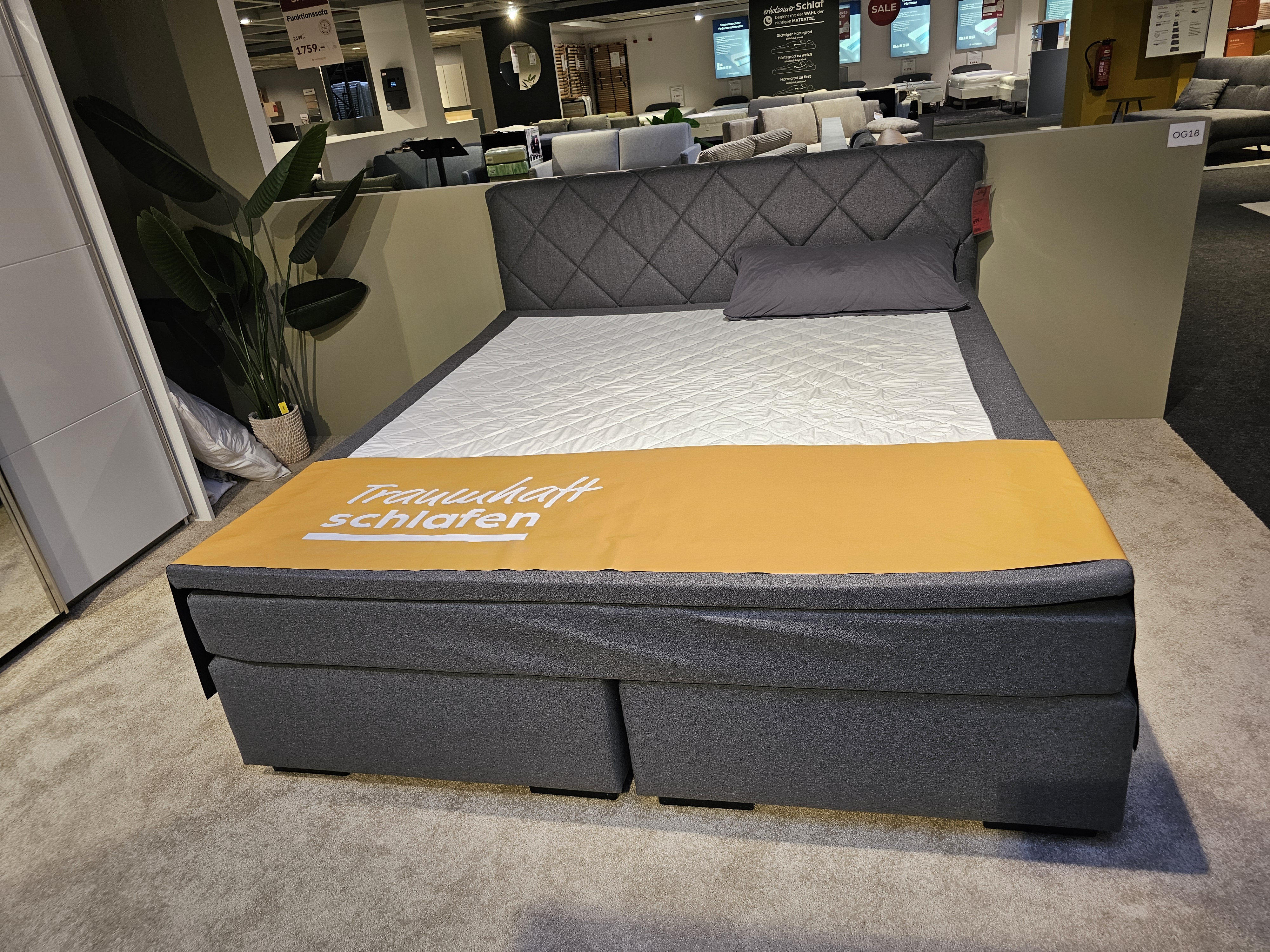 Boxspringbett 180x200 Grau, bett, boxspringbett, grau, kopfteil, bettzeug
