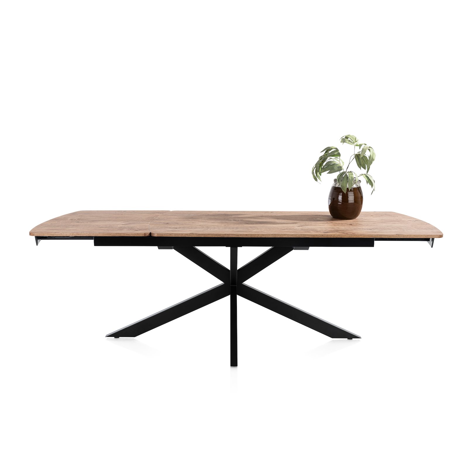 Henders & Hazel Ausziehtisch PAVALON 46783-BRN, Esstisch, Holztisch, Metallgestell, X-Bein, pflanze auf tafel