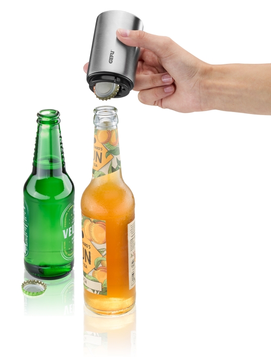 GEFU Flaschenöffner PRESSIO ca. B5,3 H8,7 T5,3 cm in edelstahl/schwarz, Bier, Bier-Flasche, Flasche, Schnaps, Glas
