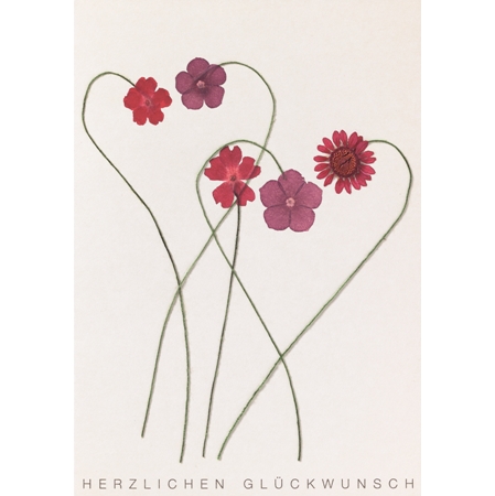 Karte Herzblüten Blumen/Herzlichen Glückwunsch Karte Herzblüten Blumen/Herzlichen Glückwunsch, blumen, blumig, karte, kunstwerk, pflanzen
