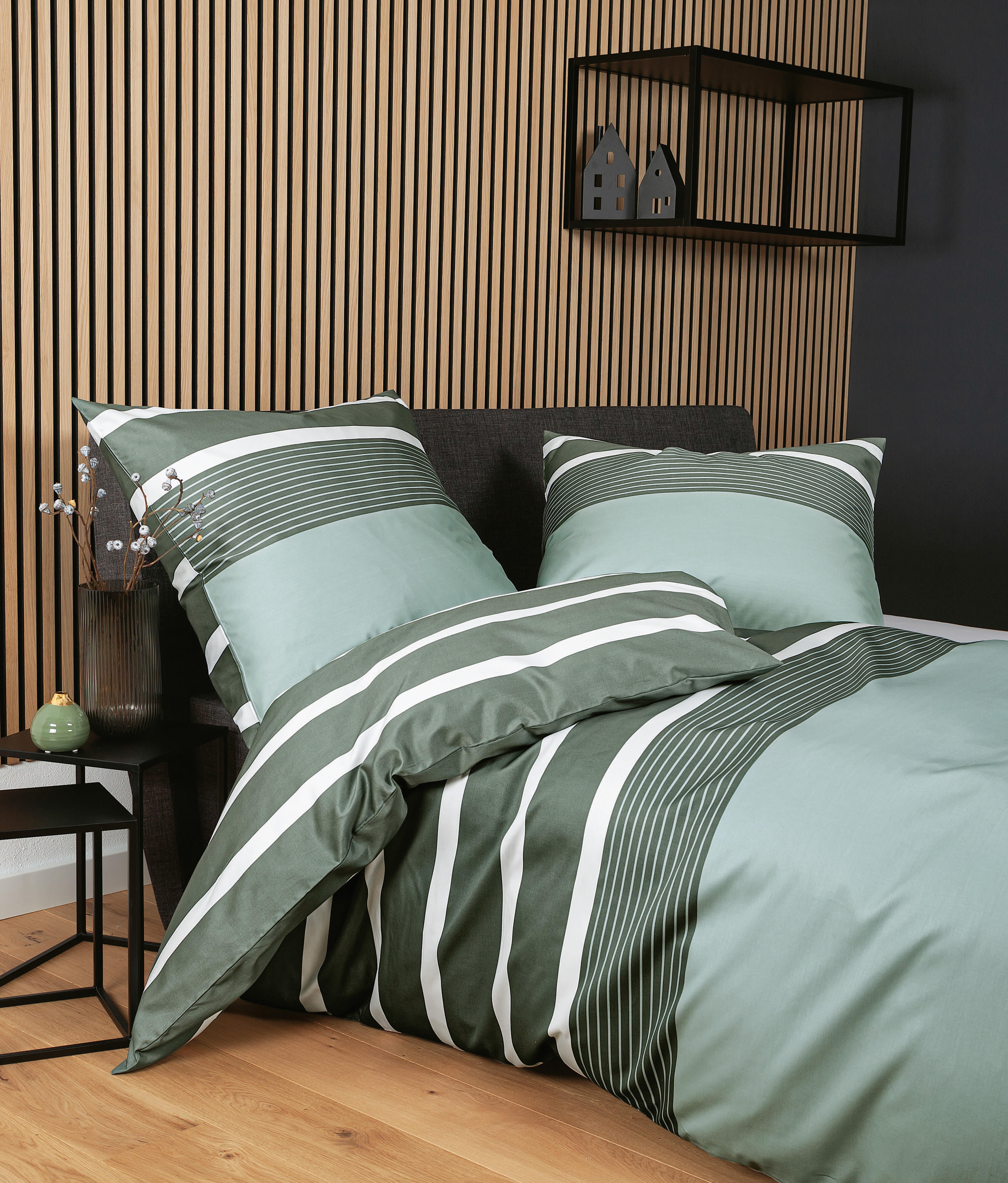 Janine Design Bettwäsche-Set 155x220cm PALERMO in Farbe Salbeigrün, Innenarchitektur, Kissen, Dekoration für Zuhause, Kopfkissen, Mobiliar