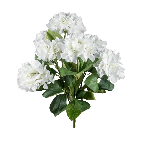 Hortensienbusch x 7 52cm weiß 3022297-40 in Weiß, Kunstpflanze, weiße Blüten, Hydrangea, Blätter, Buschige Pflanze