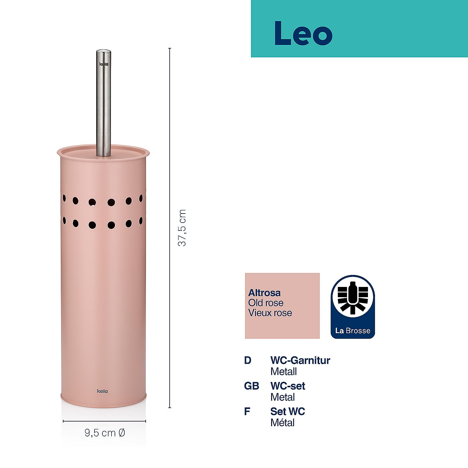 Kela WC-Garnitur LEO in Farbe Altrosa, WC-Garnitur, Metall, Old rose, Perforation, Set WC, Utensil, Toilet accessory?, WC-Garnitur, Metall, Rosa