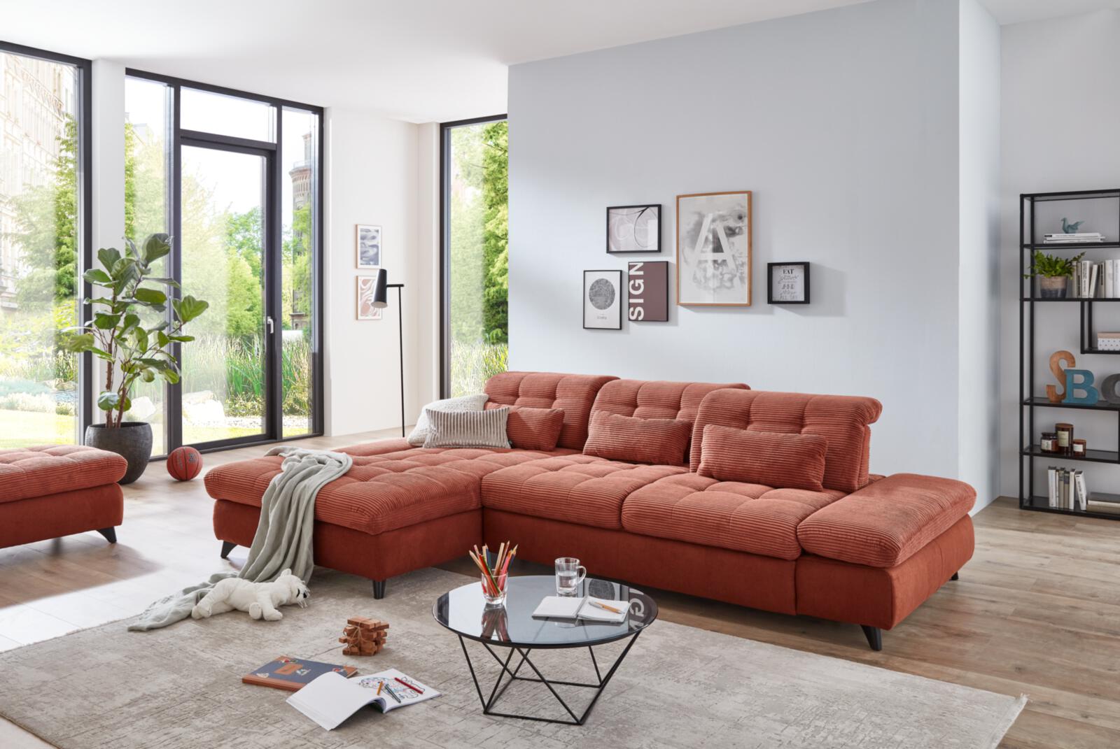 Polstergruppe SANTA ROSA ca. B307 H82 T199 cm in Stoff1: Cord Lincoln kupfer, Dekoration für Zuhause, Couch, Mobiliar, Basketball (Ball), Wohnzimmer