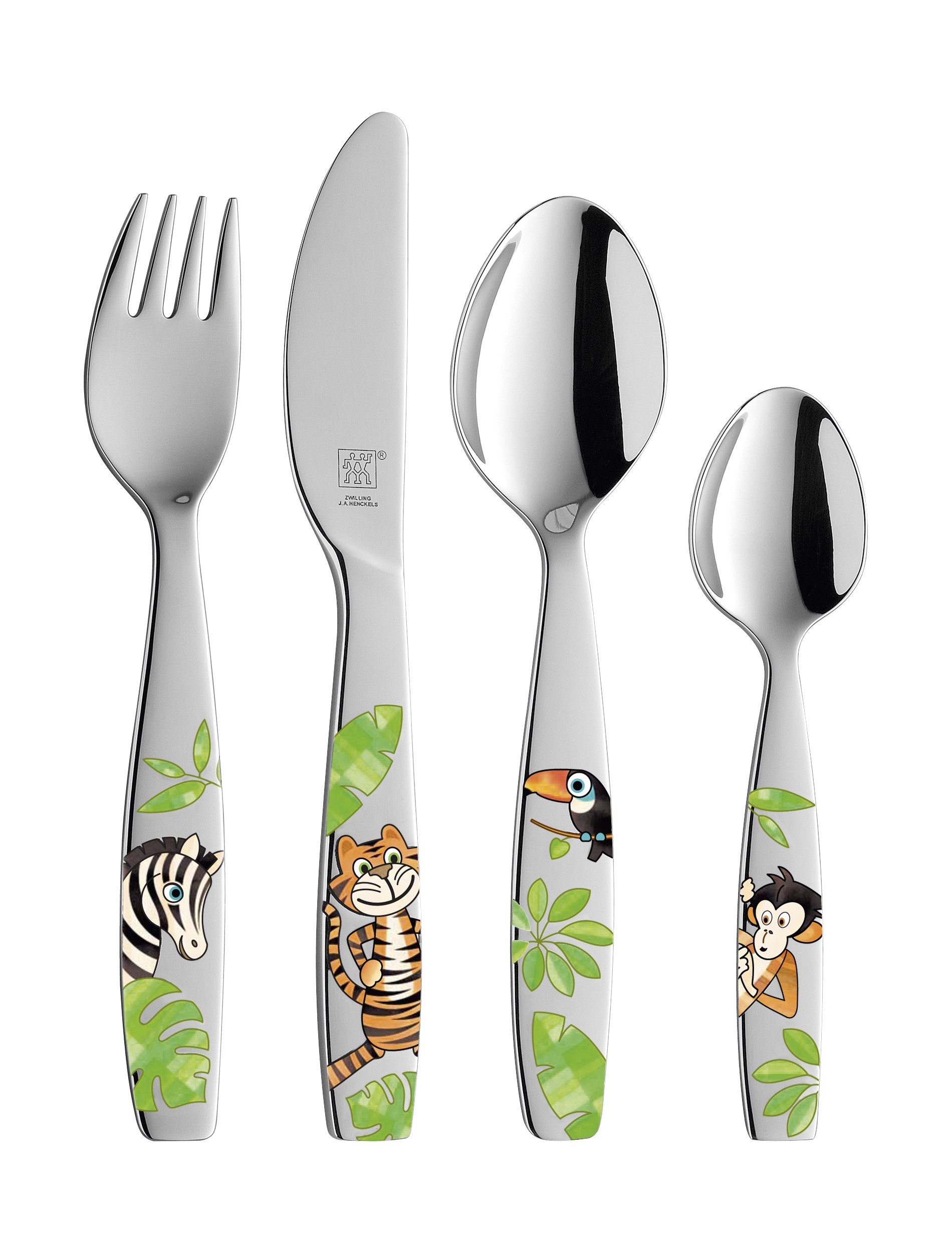 Zwilling Kinderbesteckset JUNGLE 4-teilig in Farbe 18/10 Edelstahl Zwilling Kinderbesteckset JUNGLE 4-teilig in Farbe 18/10 Edelstahl