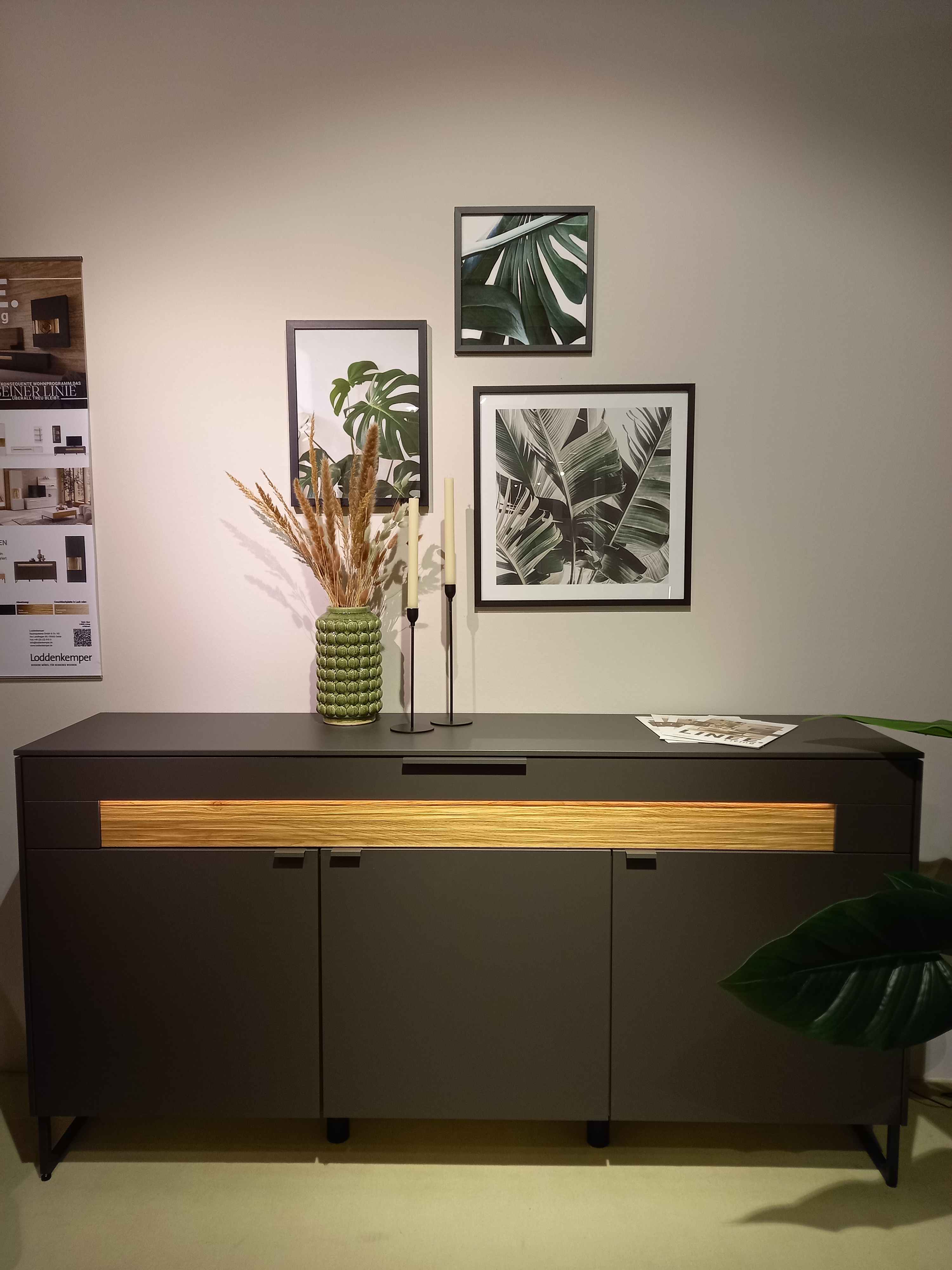 Loddenkemper Sideboard LINEE LIVING ca. B183 H80 T42 cm in Lack schiefergrau matt