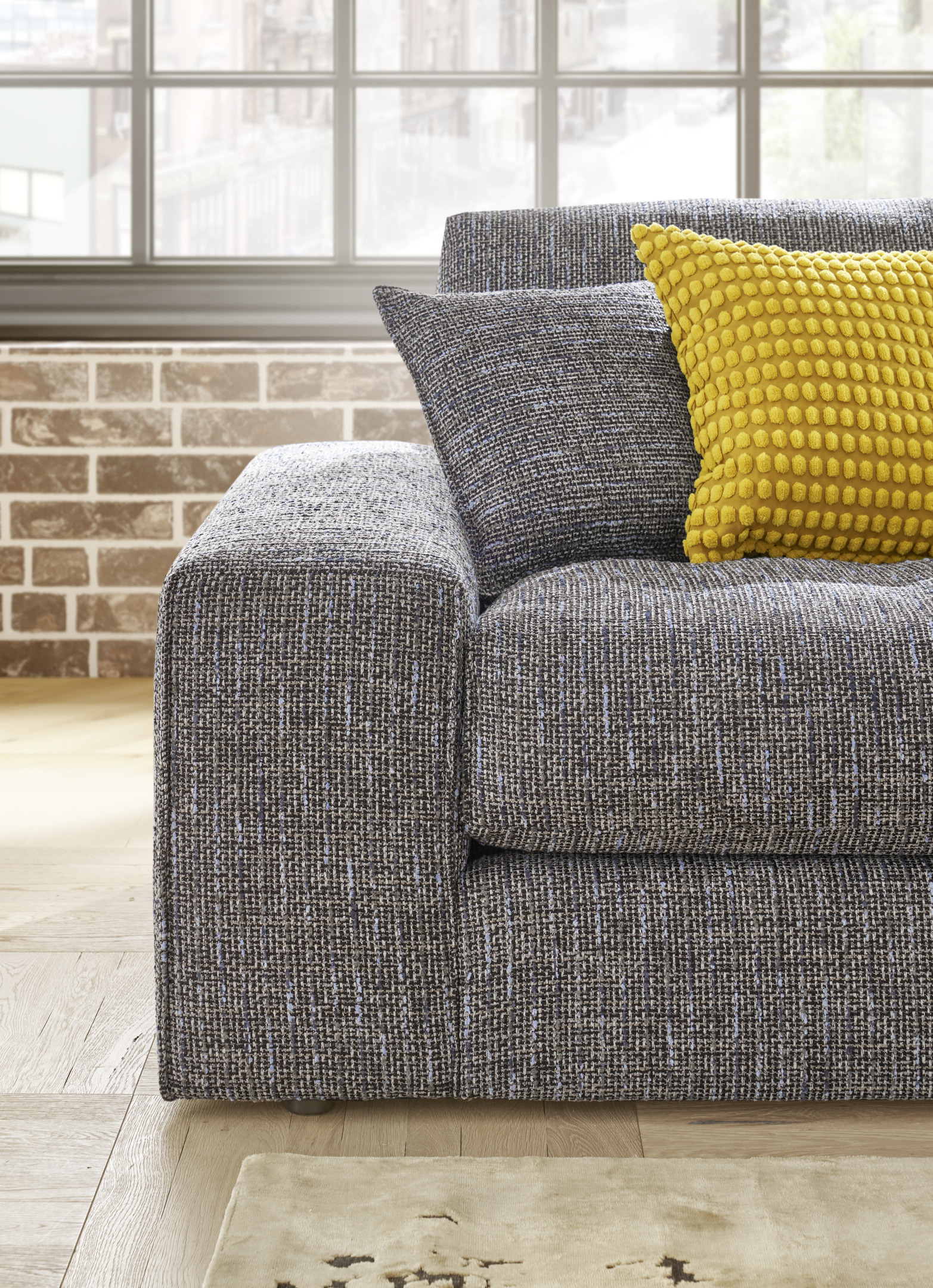 Set One by Musterring Sofa 4-sitzig DALLAS ca. B300 H81 T120 cm in Stoff Be Trendy blue 09, Couch, Mobiliar, Kissen, Dekoration für Zuhause