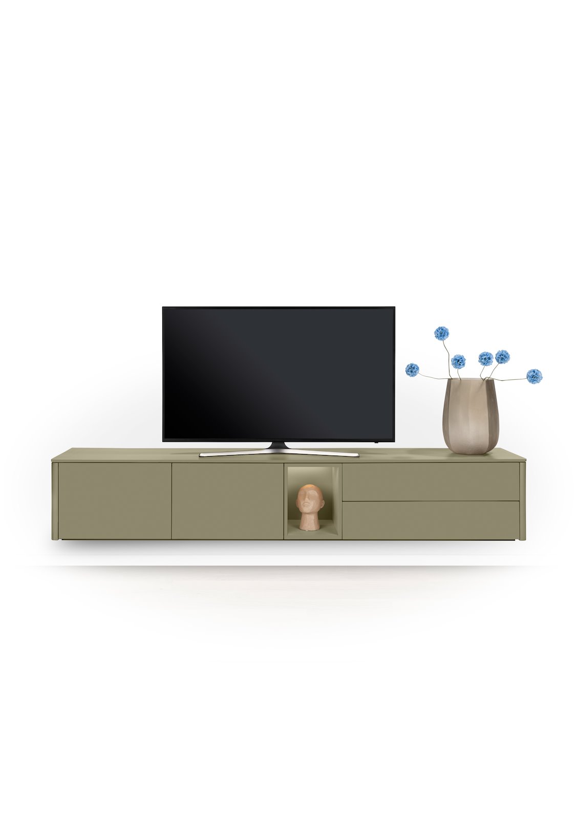XOOON Lowboard TRENTINO ca. B240 H56 T42 cm in MDF olive lackiert, TV-Konsole, Medienlowboard, Vitrinenboden, Schrankboden, Blumenvase