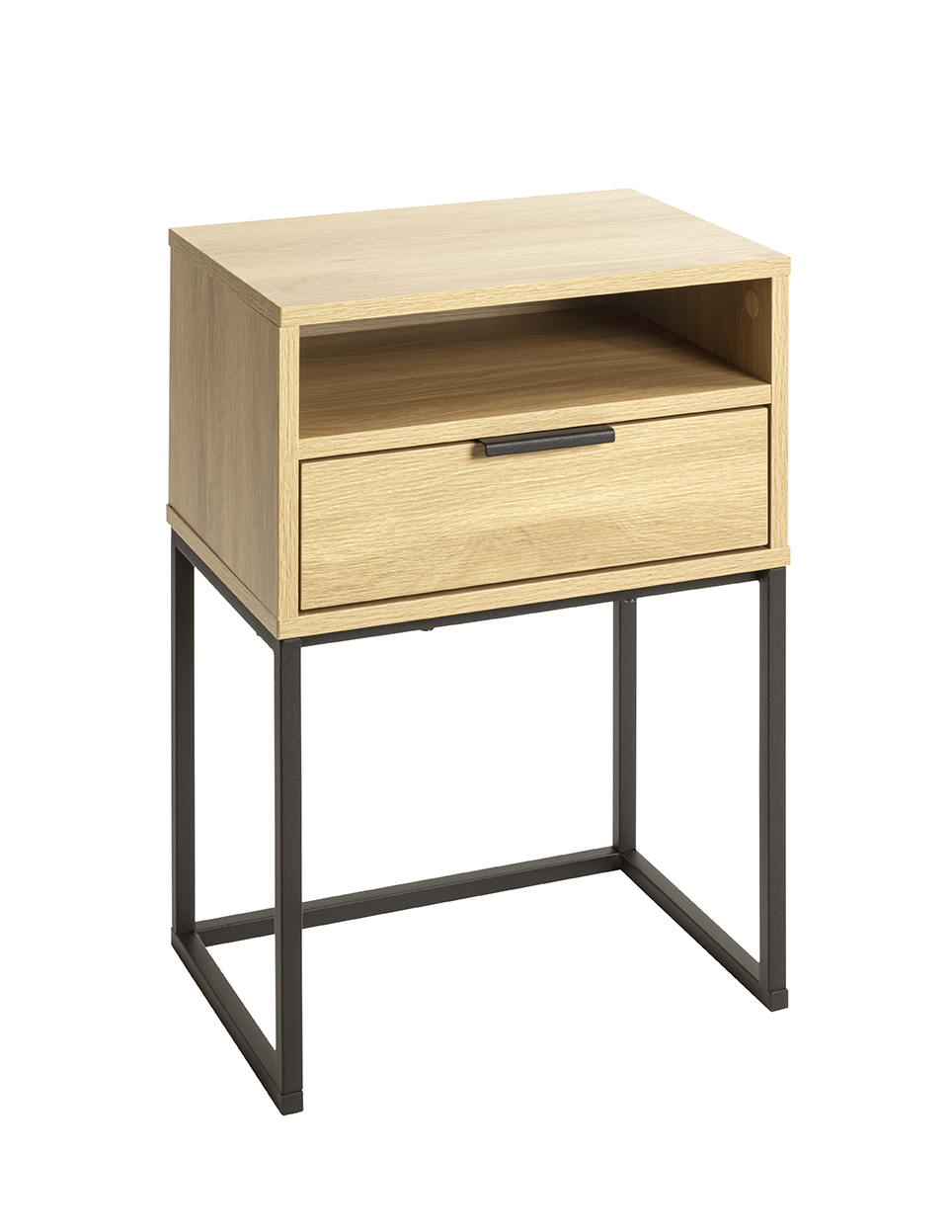 Haku Möbel Konsole MALMÖ 40D in Farbe Eiche natur, Schwarz, Beistelltisch, Nachttisch, Holzoberfläche, Schublade, Metallbeine