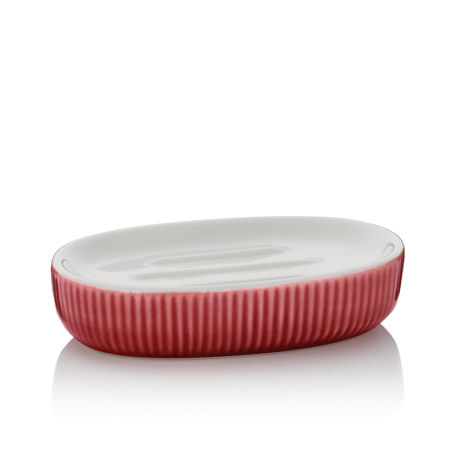 Kela Seifenschale AVA in Farbe himbeerrot, Schale, Teller, Porzellan, Rosa-rote Außenwand, gerippte Oberfläche