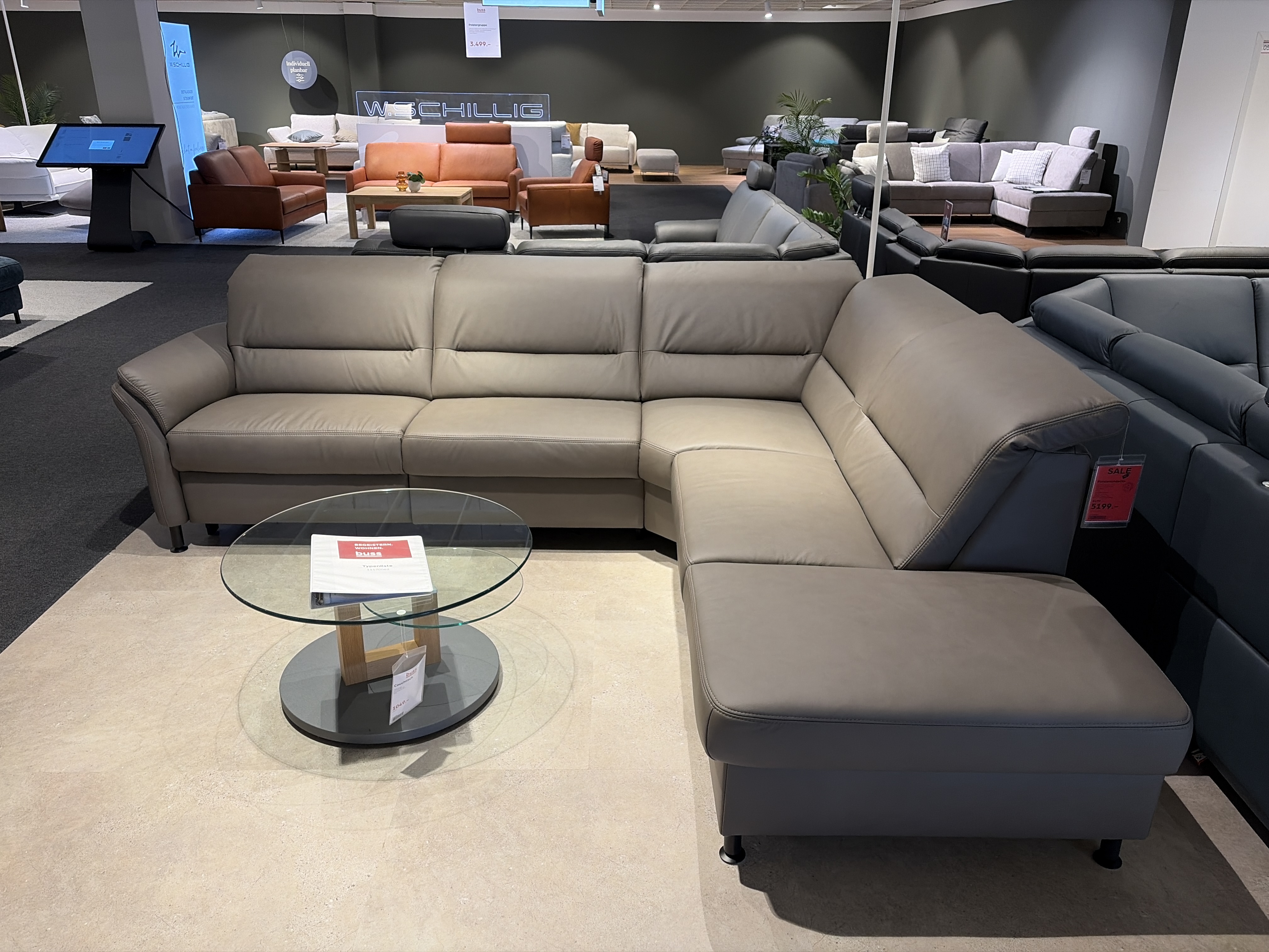 Modulmaster Polsterrundecke MM-PN1148 in Vivre greystone, Sofa, Ecksofa, Leder, Beige, Beistelltisch