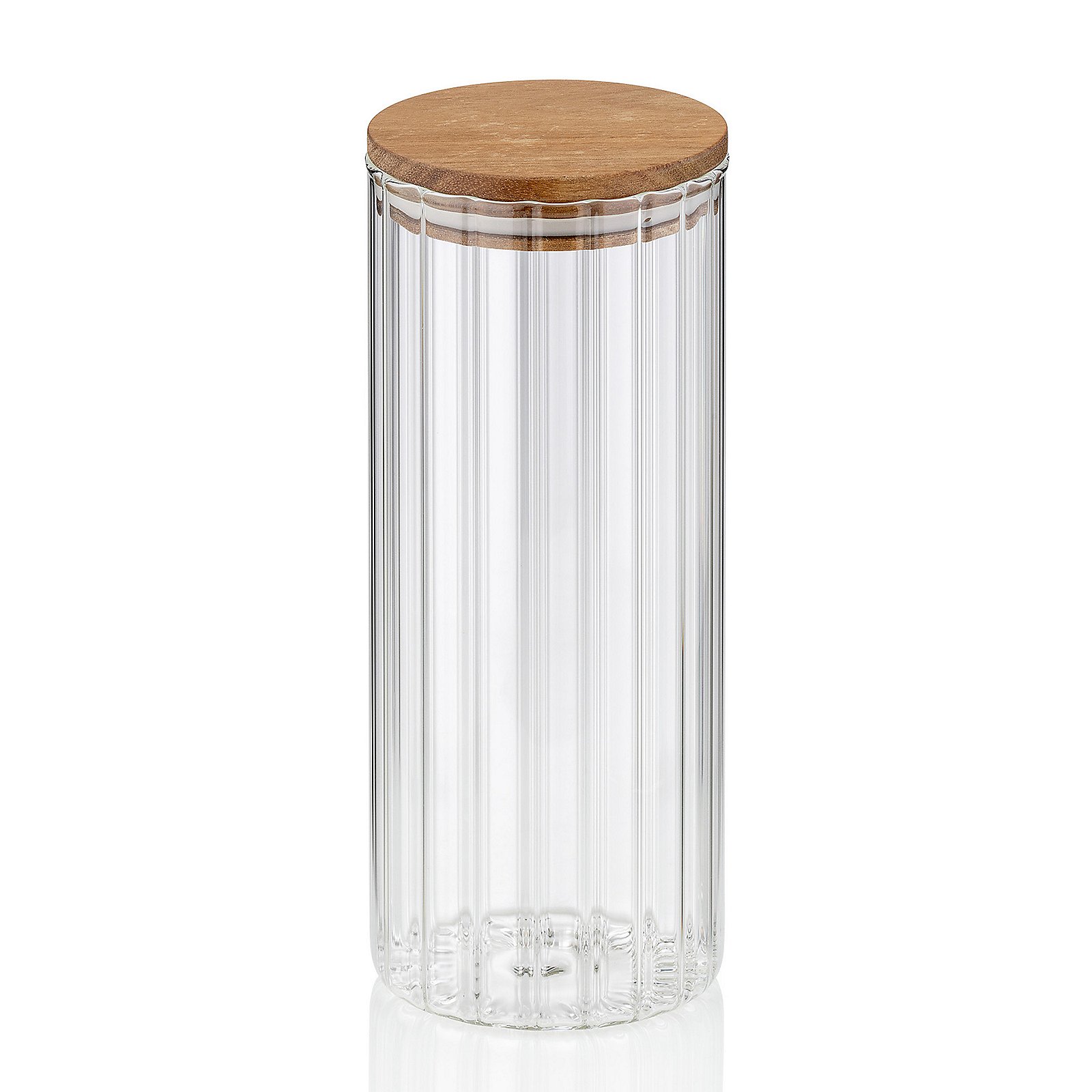 Kela Vorratsdose Dorothea 1,1L DOROTHEA in transparent, Glasbehälter, Aufbewahrungsdose, Vorratsglas, Holzdeckel, rippiges Muster, Glasbehälter, Vorratsglas, Holzdeckel, Rillendesign, klar