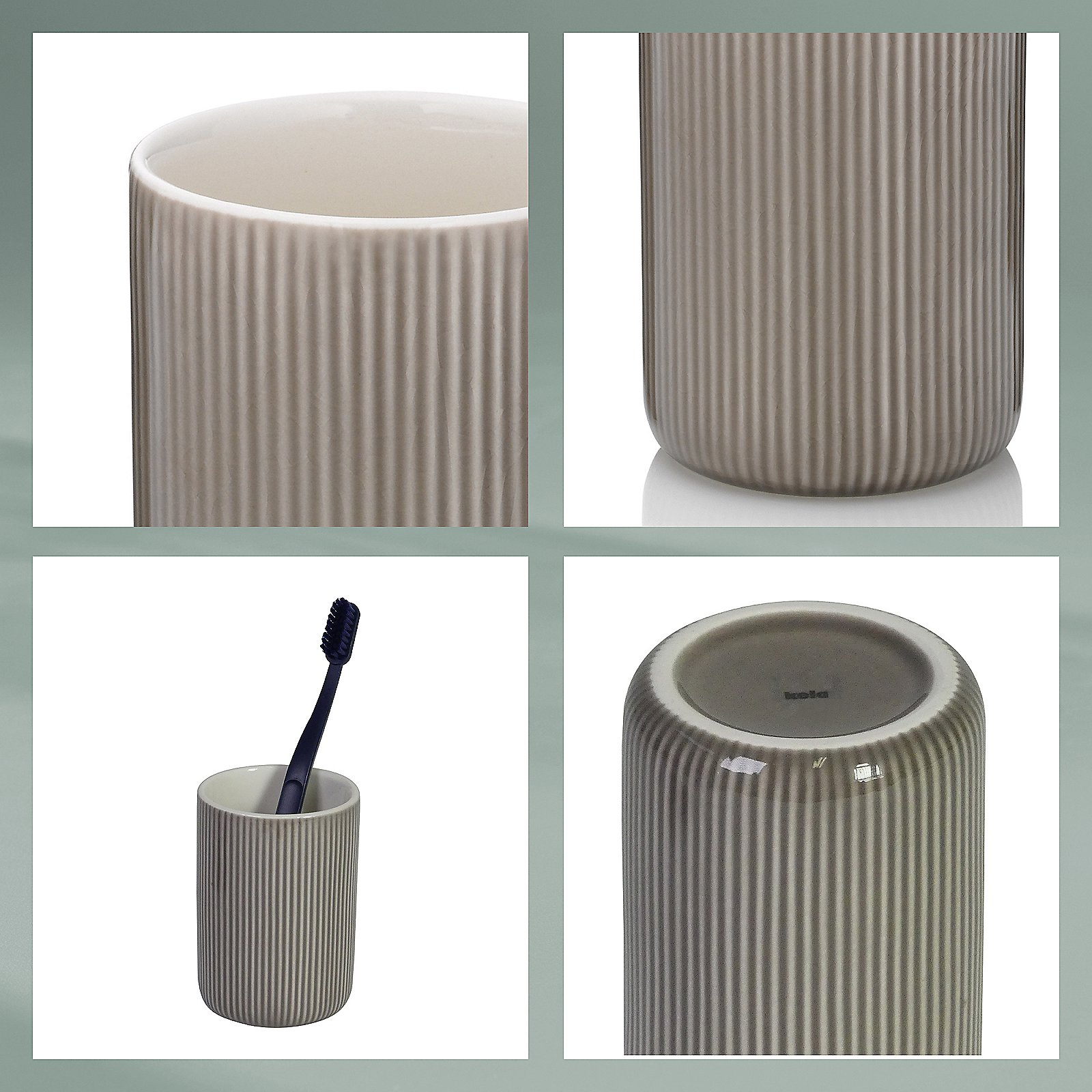 Kela Becher Ava Keramik Grau, Rough ceramic, Coffee/toothbrush holder, Ribbed pattern, Neutral beige, Cup shape
