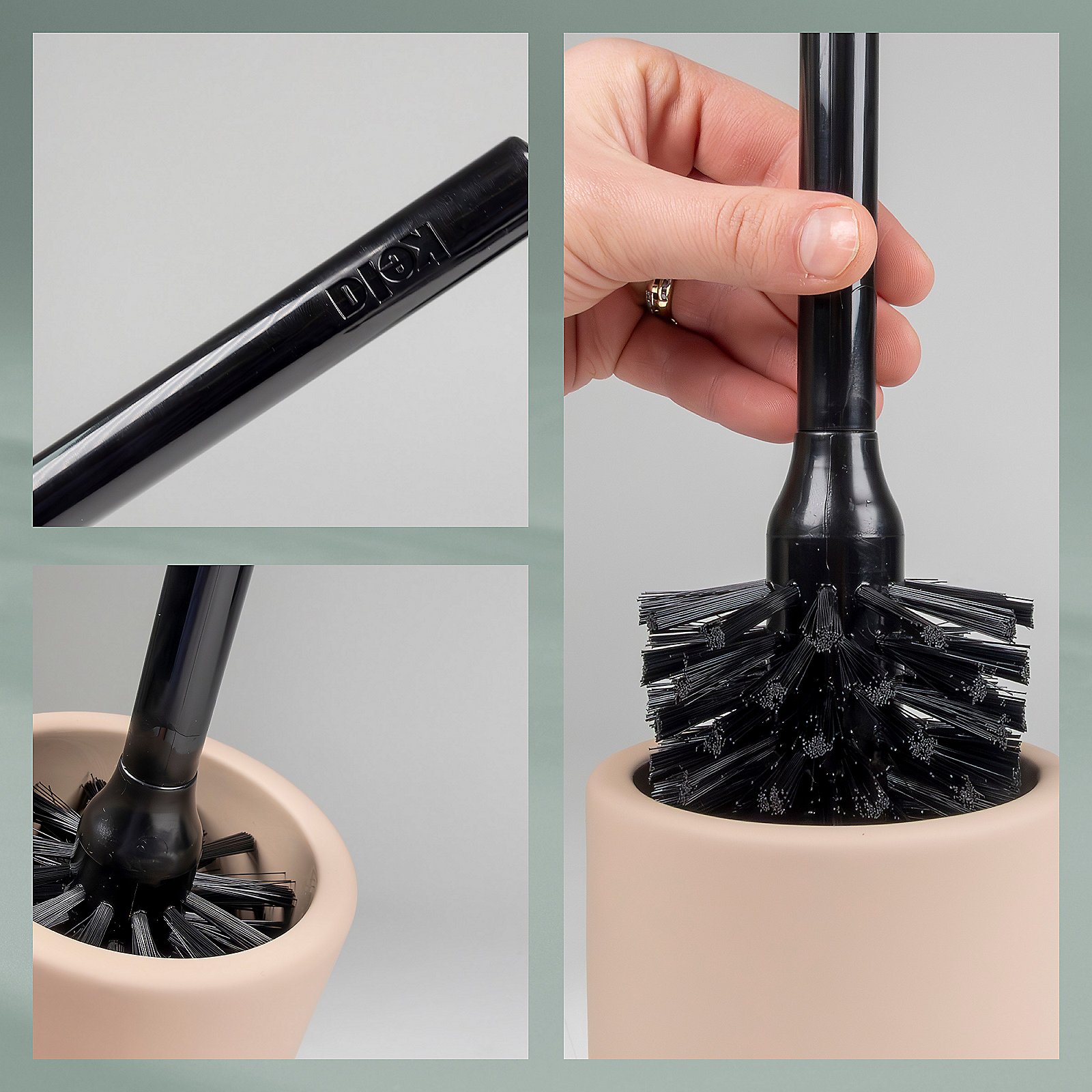 Kela WC-Garnitur SANA in Farbe Beige, Makeup-Pinsel, Wiederverwendbarer Pinsel, Drehender Pinsel, Schwarze Borsten, Kosmetikwerkzeug, Kunststoffbürste, Reinigungsbürste, Dauerbürste, Schwenkbare Borsten, Becherhalter