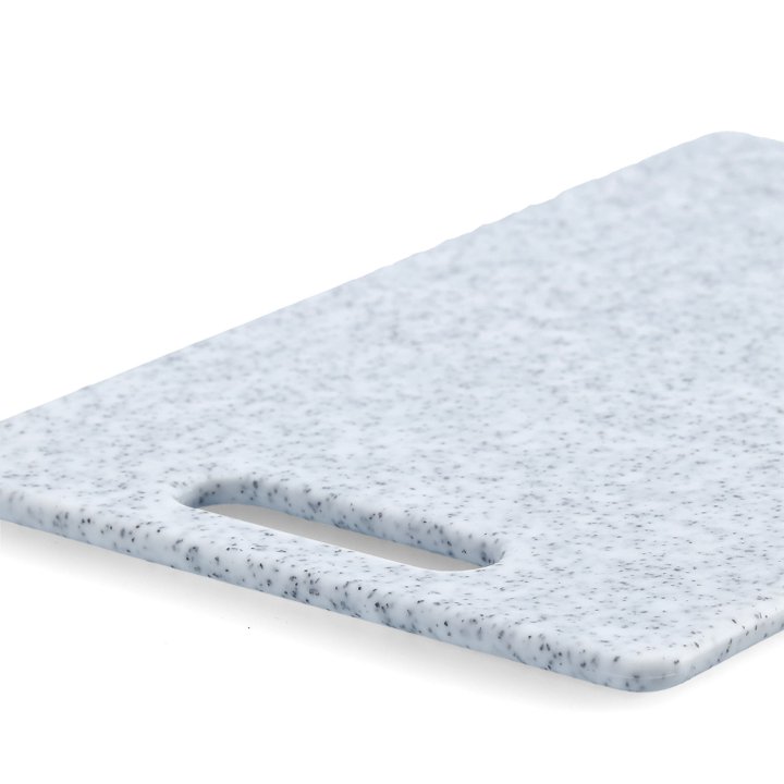 Zeller Schneidebrett in Hellgrau, Granite, Samt-/Speckle-Optik, Stein, Schneidebrett, Löchchen, Weiß mit schwarzen Flecken