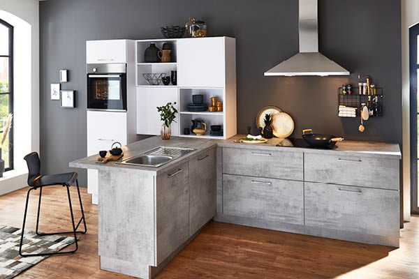 Moderne Küche dunkel graue Küche beton Optik