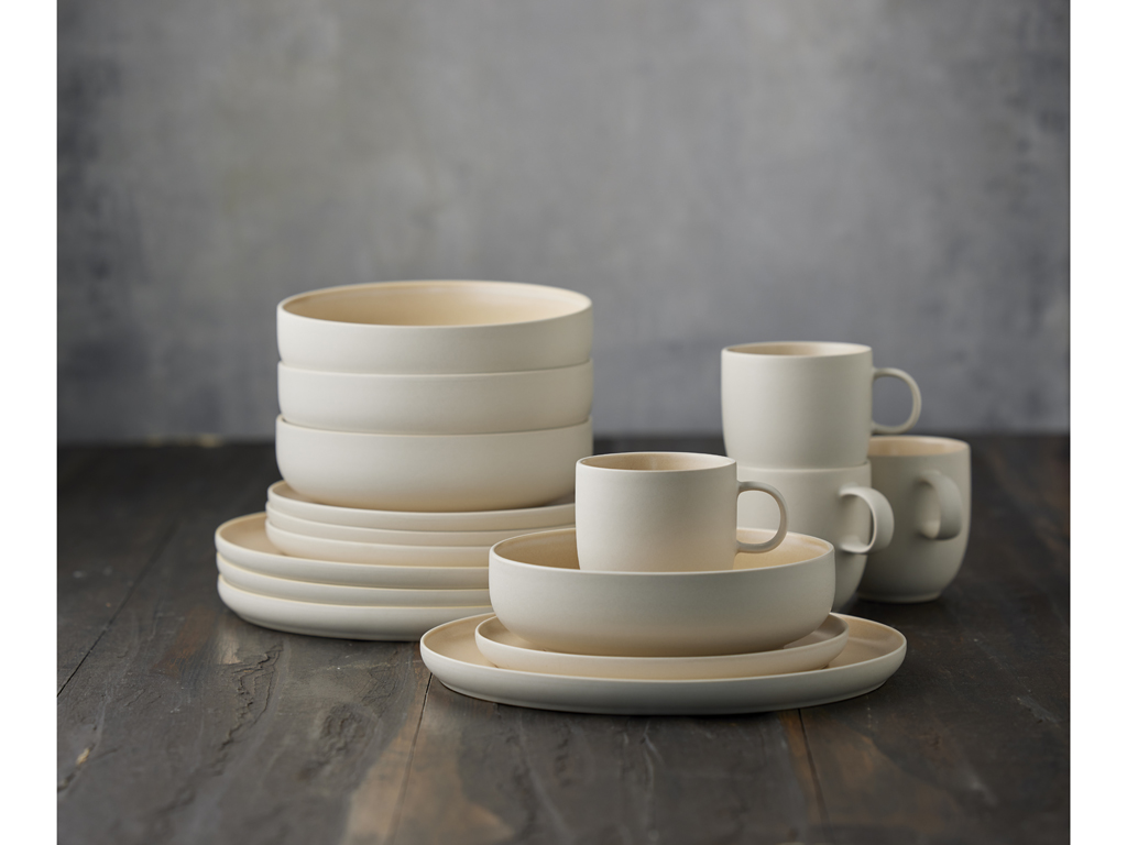 F&H Geschirrset STUDIO ROUND NORTH in Farbe Matte white/Matte sand