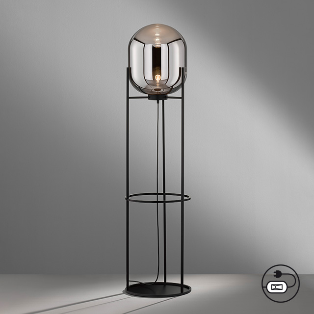 Fischer & Honsel Stehleuchte REGI 1-flammig in Farbe Metall schwarz matt/Glas rauchfarbig