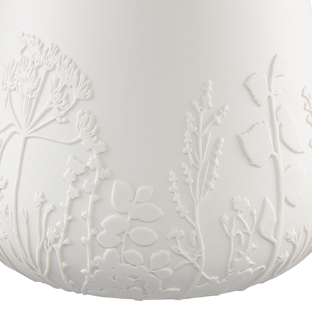 Porzellanvase POESIE in Farbe weiß, weißer, Blumenmuster, Relief, Keramik, Tellerrand