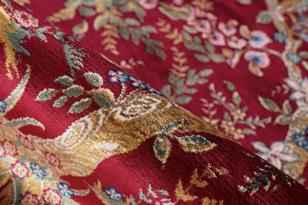 Webteppich PORTOFINO ca. 160x230cm in Farbe red, Brocade, Seide, Rot, Blumenmuster, Textil