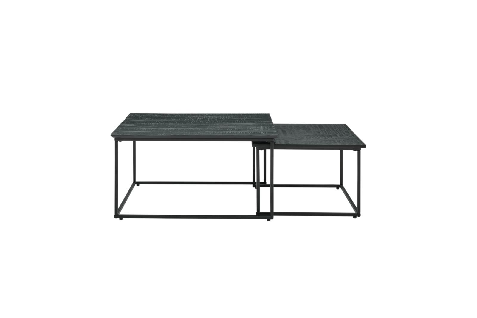Roomio Couchtisch 2er-Set NO. 2001 in Mango massiv, schwarz gebeizt und lackiert mit Holzverzierung