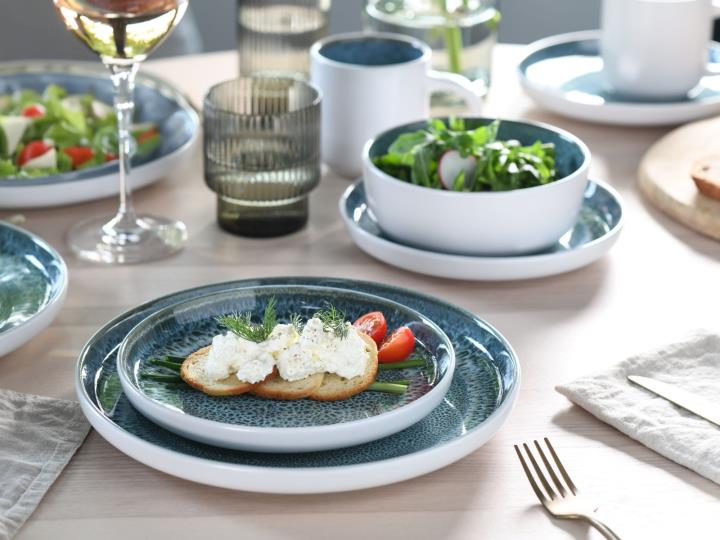 Creatable Kombiservice, 16-tlg. Nordic Fjord Eisblau in Farbe Eisblau, Brunch, Präsentation des Essens, Tasse, Teller, Gabel