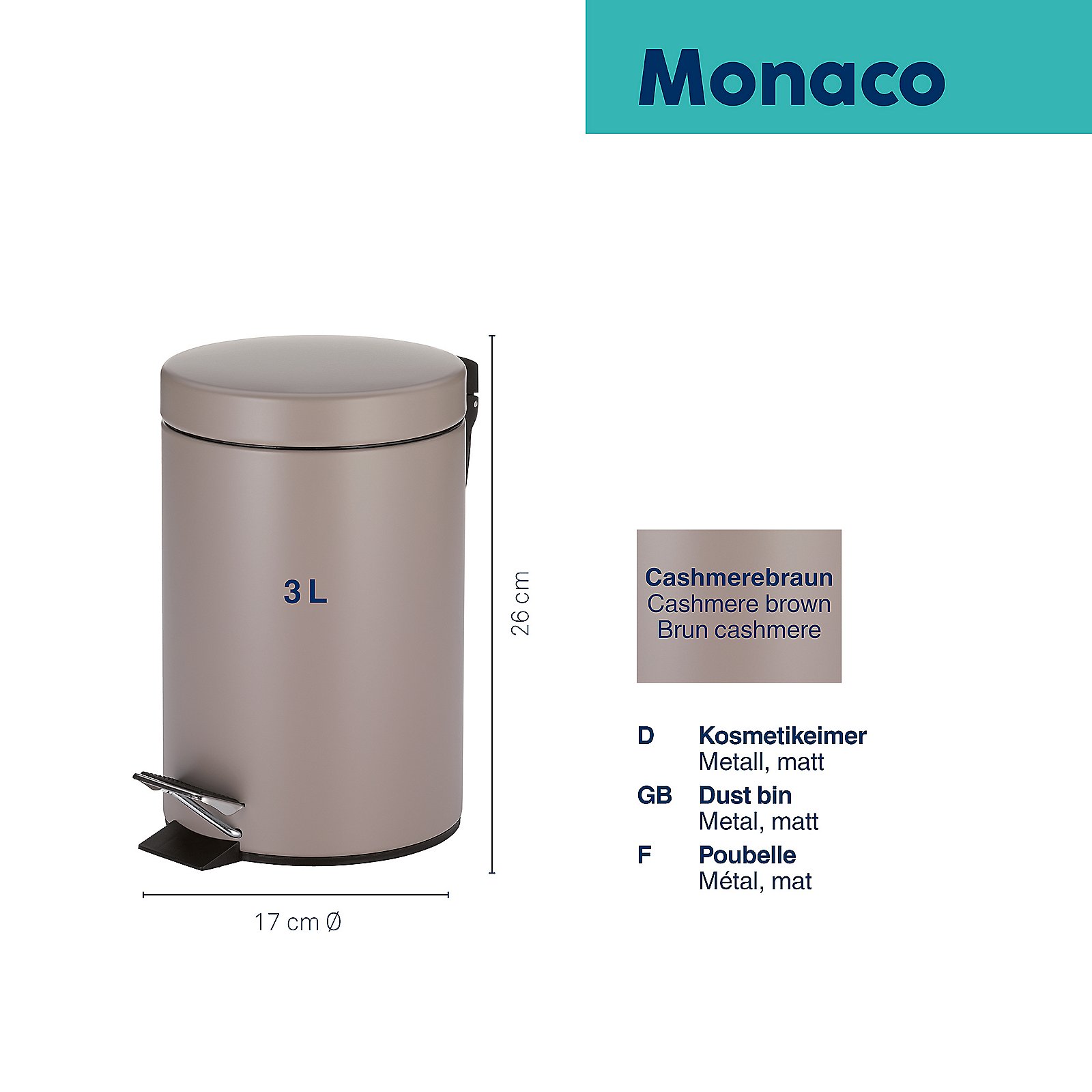 Kela Kosmetikeimer Cashmere CASHMERE in Cashmerebraun, Zinn, Kann, Mülleimer, Flasche, Shaker