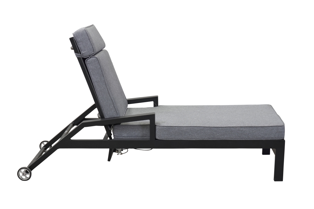L.C. Wholesaler Liege Sondrino, Gewebe silber/schwarz, Gestell Aluminium schwarz, Sitzpolster grau