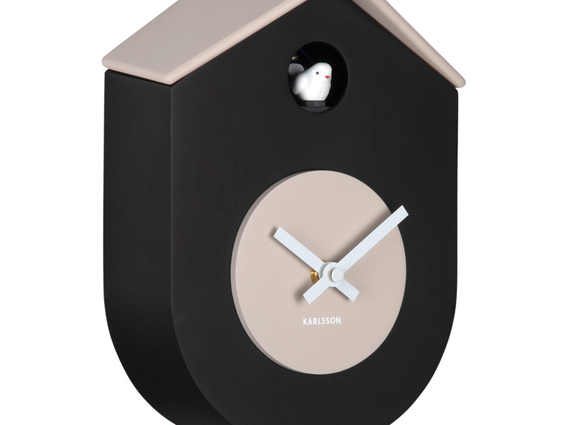 Wanduhr GRATO CUCKOO in Fb. schwarz, warmgrau, Wanduhr, Kuckucksuhr, Schwarze Uhr, Runde Uhr, Minimalistische Uhr