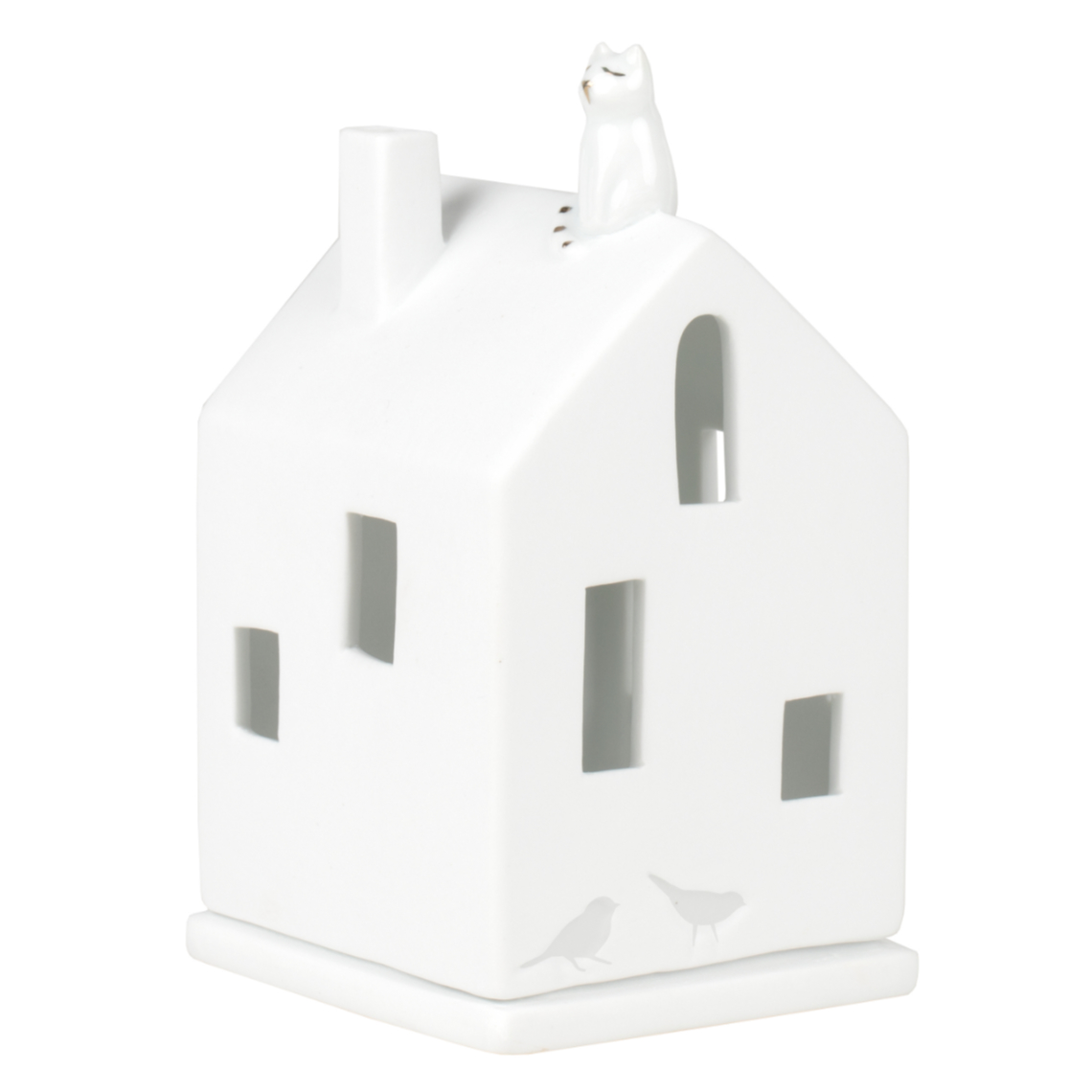Lichthaus KATZE in Farbe weiß, Wohnhaus, Kerzhaus, Weiß, Miniatur, Katze