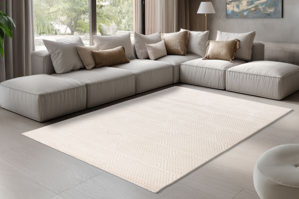 Webteppich NANCY ca. 160x230cm in Farbe beige-ivory, Teppich, Riesen-Teppich, Wohnzimmer, cremefarben, Geometrisches Muster