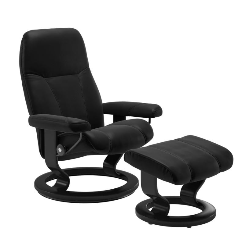 Stressless Sessel mit Hocker CONSUL CLASSIC (M) in Leder Batick schwarz