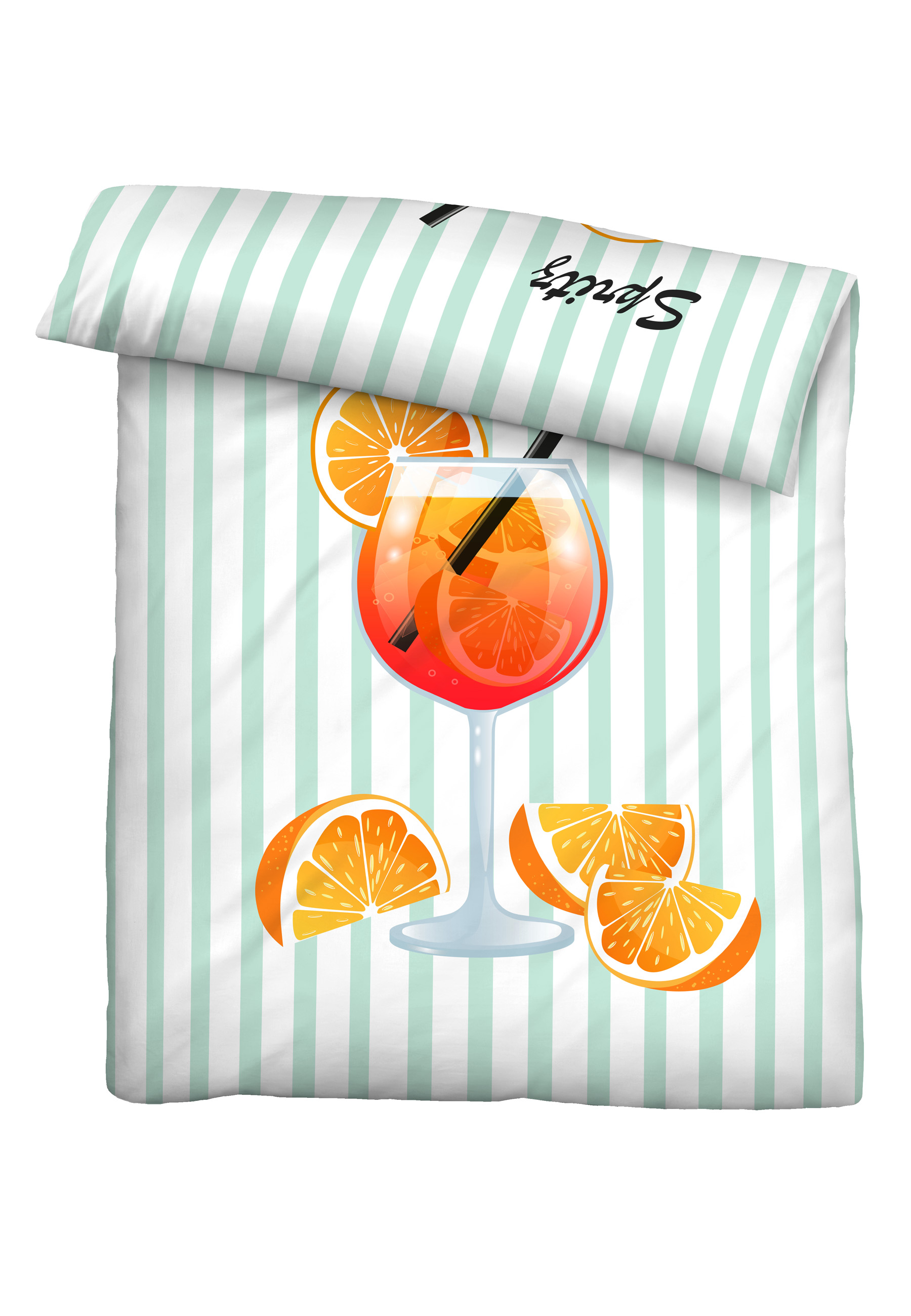 biberna LINON-Bettwäsche ca. 155x220cm in Farbe Mint, Cocktail, Orangensaft, Glas, Strohhalm, Fruchtscheiben