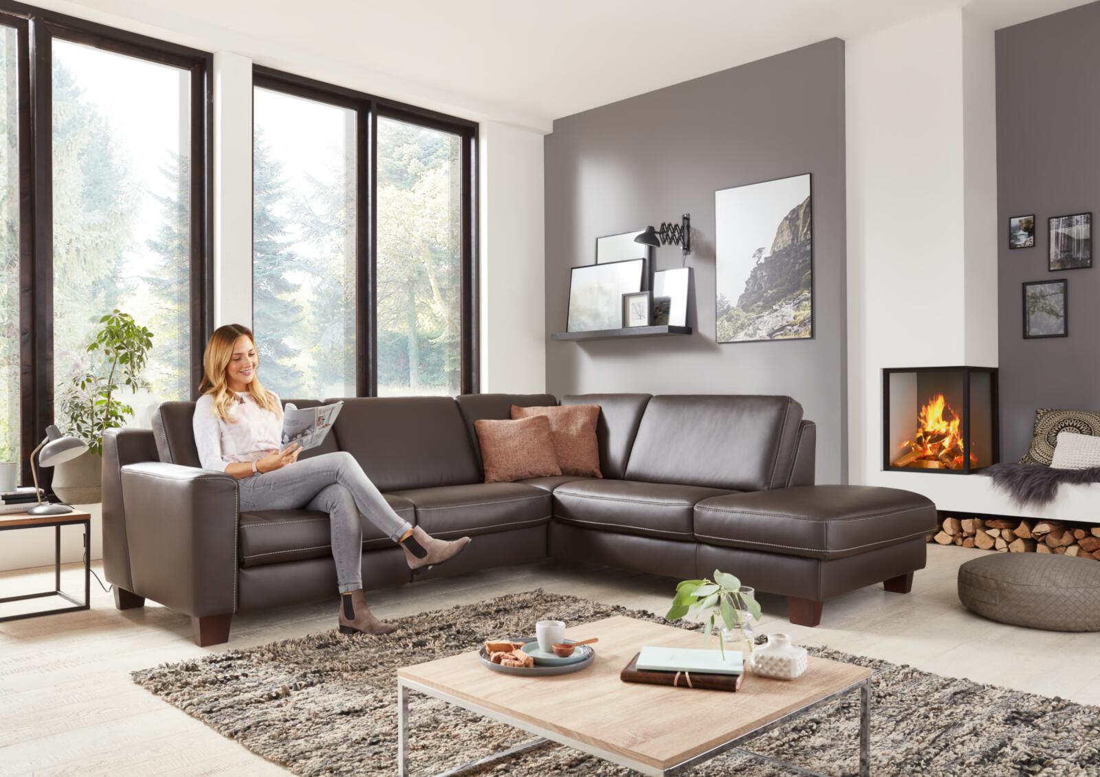 Hukla Rundecke SOFACONCEPT ca. B169 H85 T95 cm in Leder Torro schoko PG56