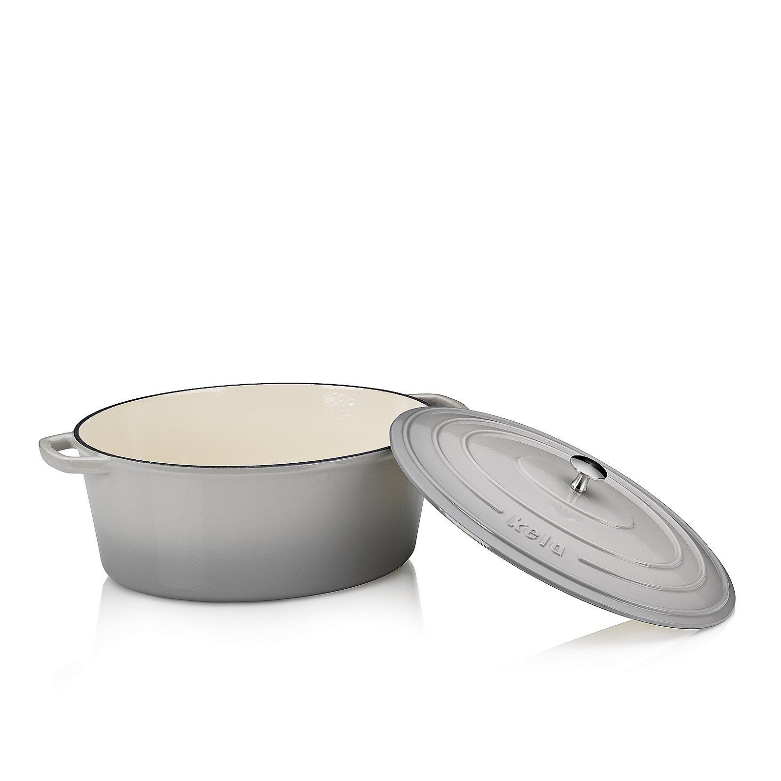 Kela Bräter CALIDO in Farbe hellgrau, Dutch oven, Gusseisen-Optik, Grau, Deckel, Ofenware