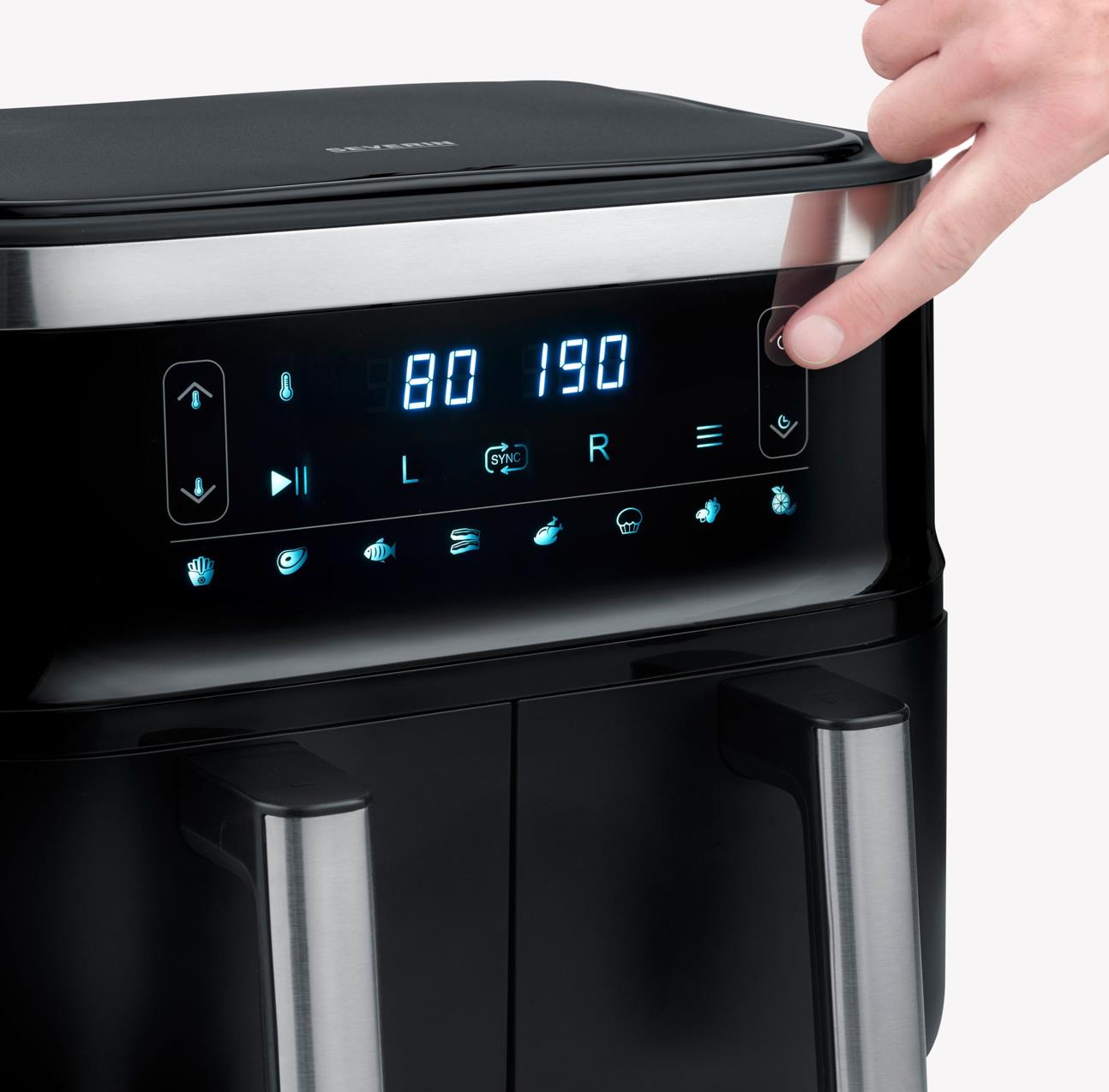 Doppelheißluftfriteuse 31,5 x 36,5 x 33,5 in 2850W, 2x4L schwarz/silber