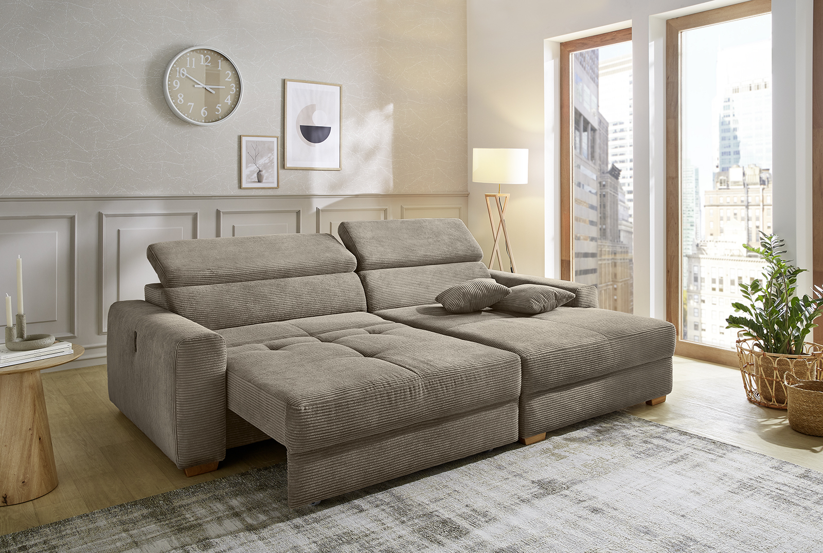 JOB Polsterecke SLIDER ca. B279 H108 T186 cm in Dessin 426/18 Cord taupe, Moebel, Pflanze, Dekoration für Zuhause, Couch, Kerze