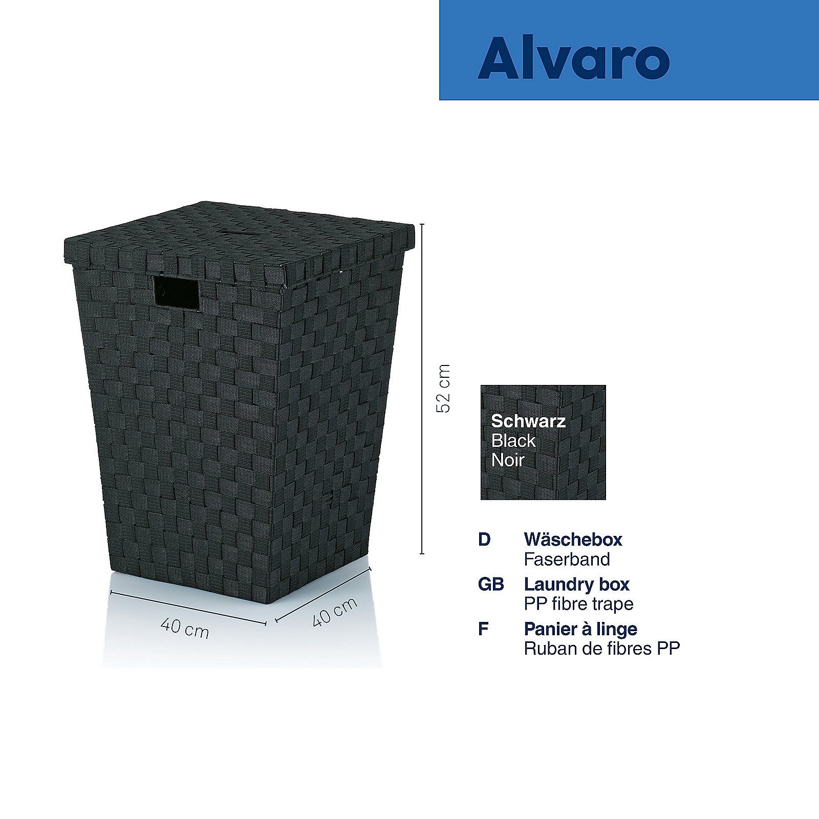 Kela Wäschebox ALVARO in Farbe Schwarz, Wäschekorb, Laundry box, Schwarz, Faserband, PP fibre trap