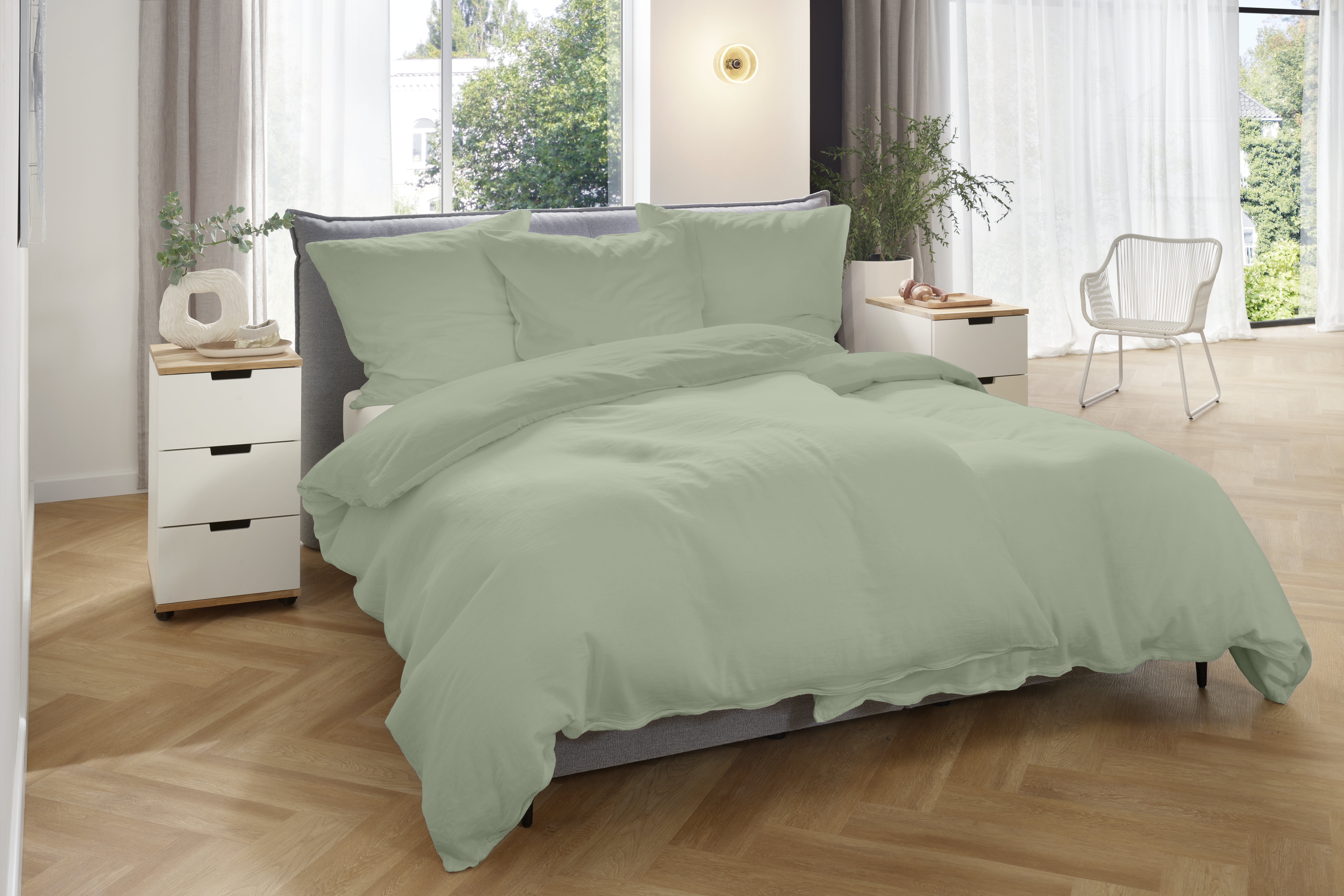 Hahn Haustextilien Halbleinen-Bettwäsche 155x220 ca. 155x220cm, Kopfkissen ca. 80x80cm in Farbe hellolive Hahn Haustextilien Halbleinen-Bettwäsche 155x220 ca. 155x220cm, Kopfkissen ca. 80x80cm in Farbe hellolive