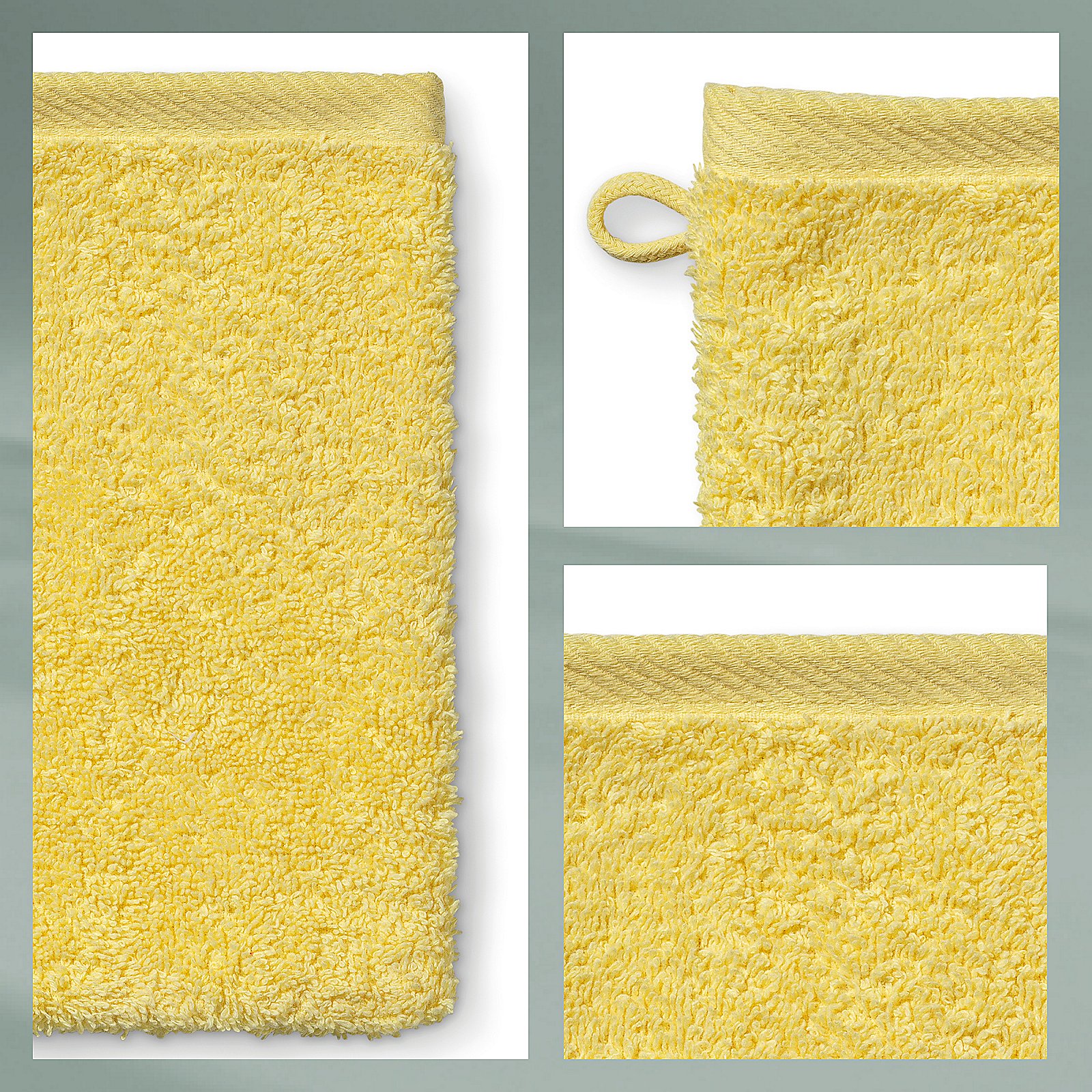 Kela WASCHHANDSCHUH LADESSA in Farbe Sonnengelb, Badehandtuch, Frottierhandtuch, Gelb, Textur, Schlingenrand