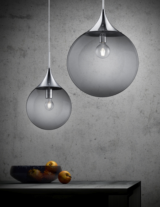 Trio Pendelleuchte MIDAS 1-flammig in Farbe chrom, Glas rauchfarbig Trio Pendelleuchte MIDAS 1-flammig in Farbe chrom, Glas rauchfarbig
