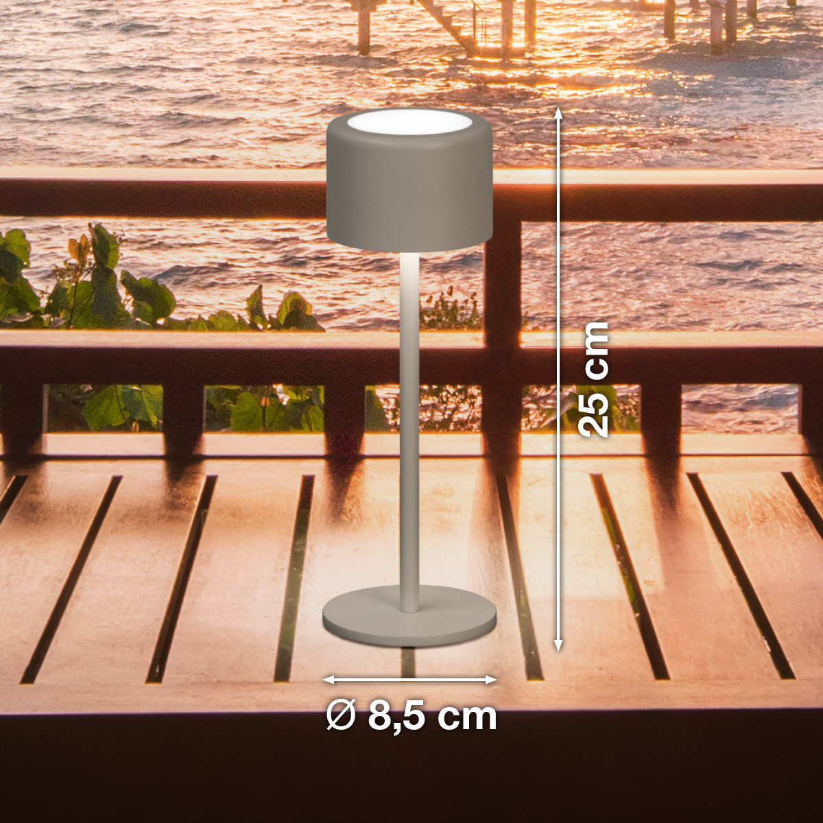 FH Lighting LED-Tischleuchte JUNA in Metall grau-braun, Stehleuchte, Tischleuchte, Rundfuß, grau, 20-25 cm