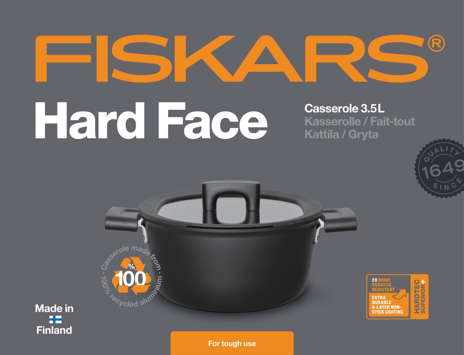 Fiskars Kasserolle mit Deckel HARD FACE 3,5Ltr./22cm in Farbe Black