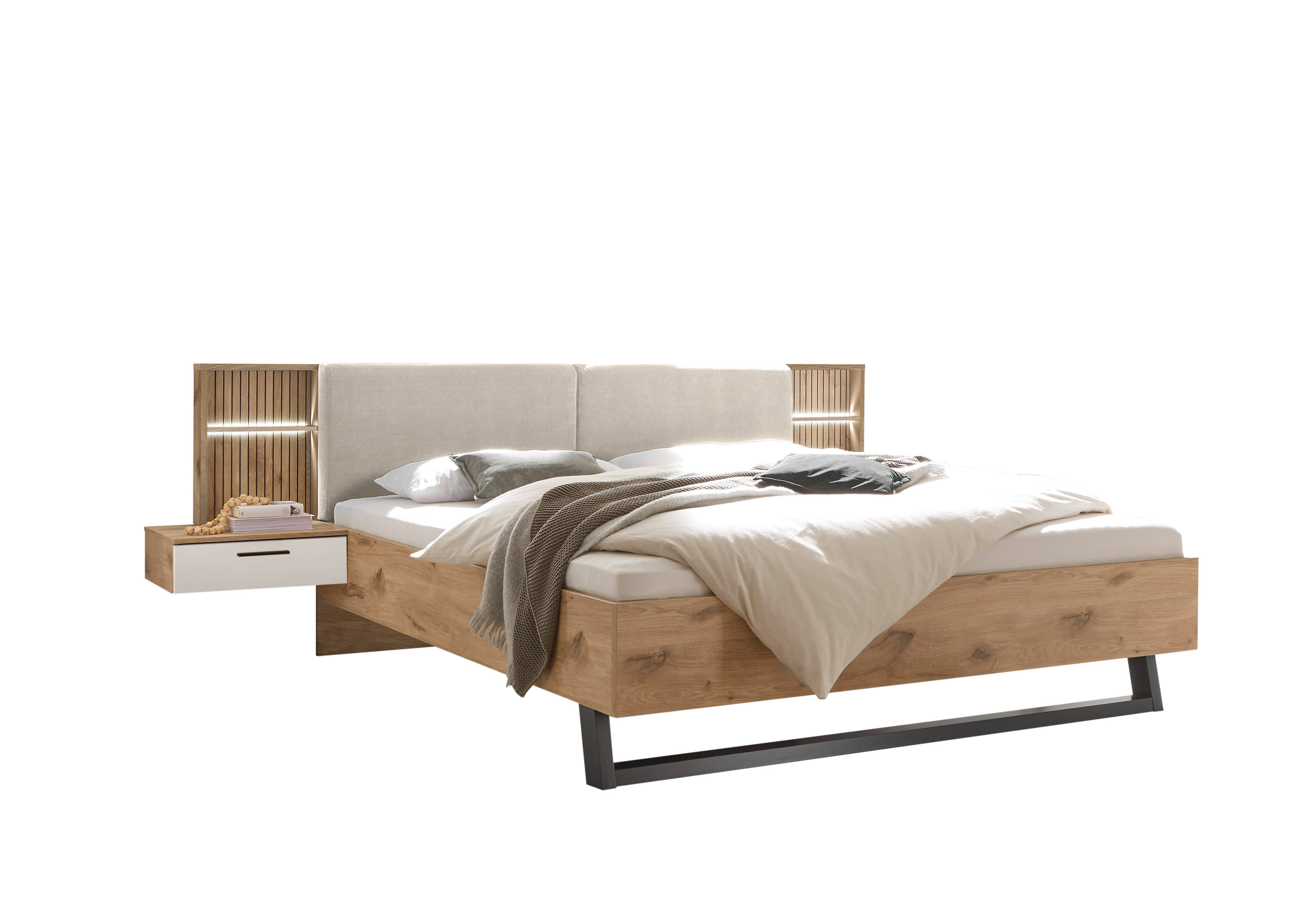 Bettanlage LEO ca. B298 H99 T223 cm in Viking oak hell/weiß Pol Power Bettanlage LEO ca. B298 H99 T223 cm in Viking oak hell/weiß, Moebel, Bett